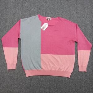 Carol Rose Sweater Womens Large Pink Colorblock Crewneck Lightweight Sherbet